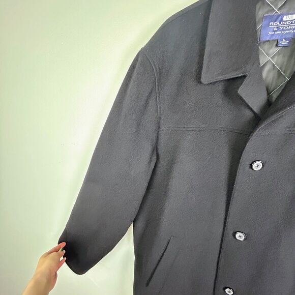Roundtree & Yorke Men's Wool Overcoat Jacket Collared Button Front Coat Black L - Picture 4 of 15
